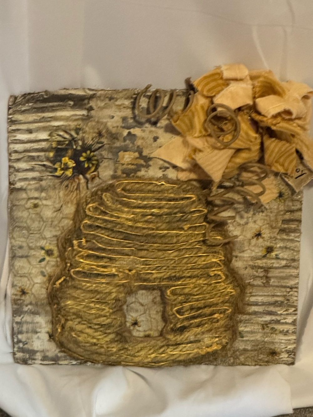 Handcrafted Golden Beehive Mixed Media Wall Art